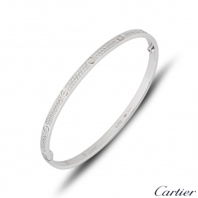 Cartier White Gold Pave Diamond SM Love Bracelet Size 19 N6710819
